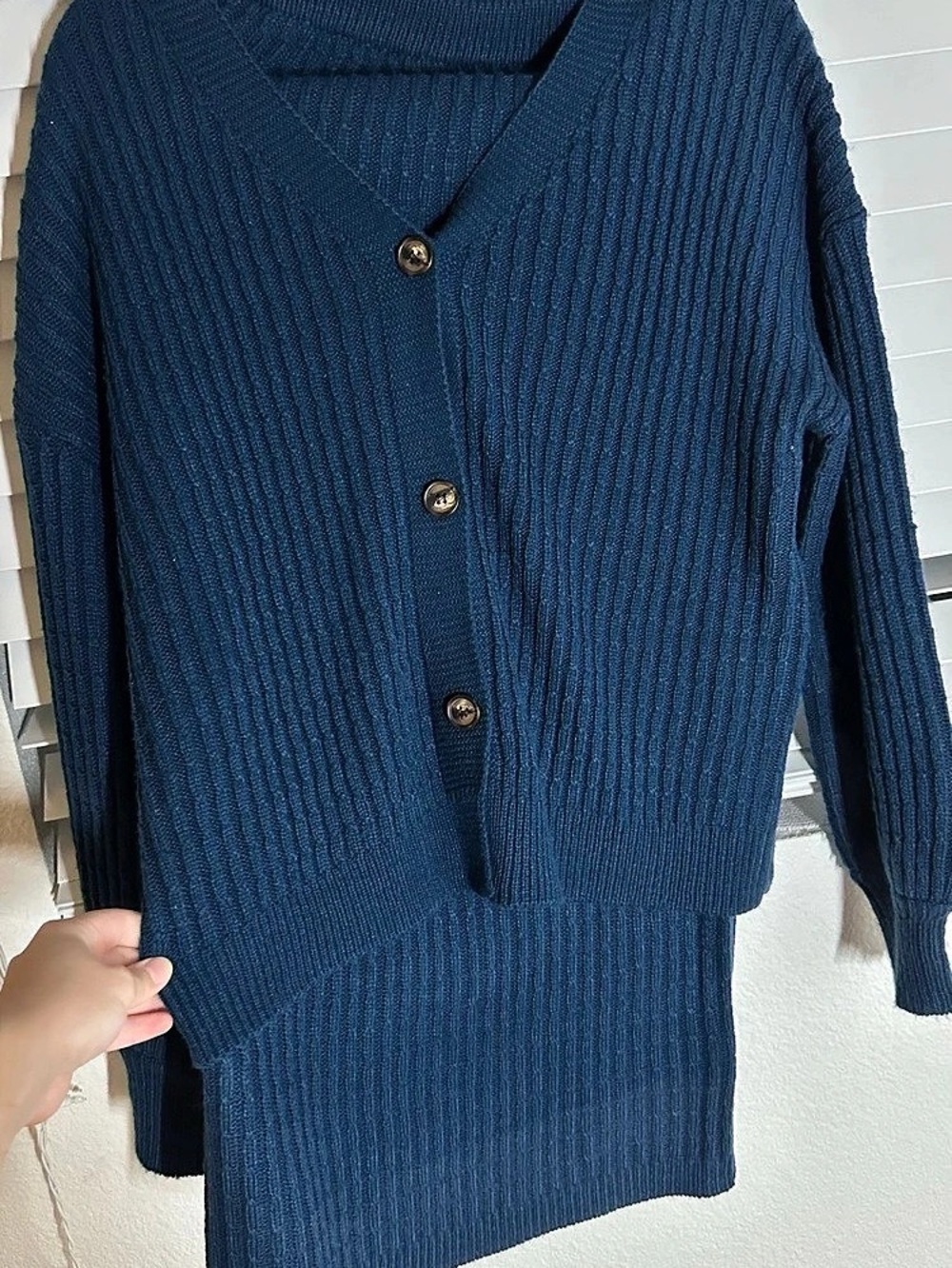 PinkBlush Ribbed Sleeveless Dress Cardigan Set Blue
